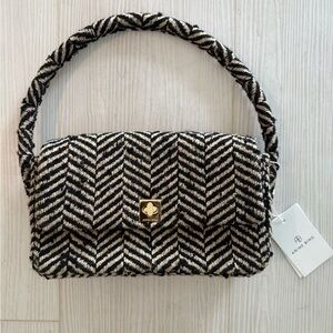 Anine Bing Black and Cream fishbone Shoulder Nico Bag